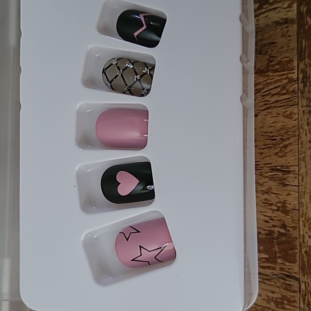 Pink Hearts Stars Press On Nails
